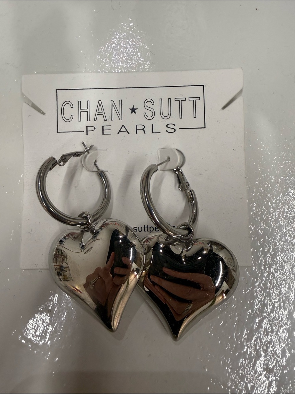 Chan Sutt Pearls Silver Heart Hoop Earrings